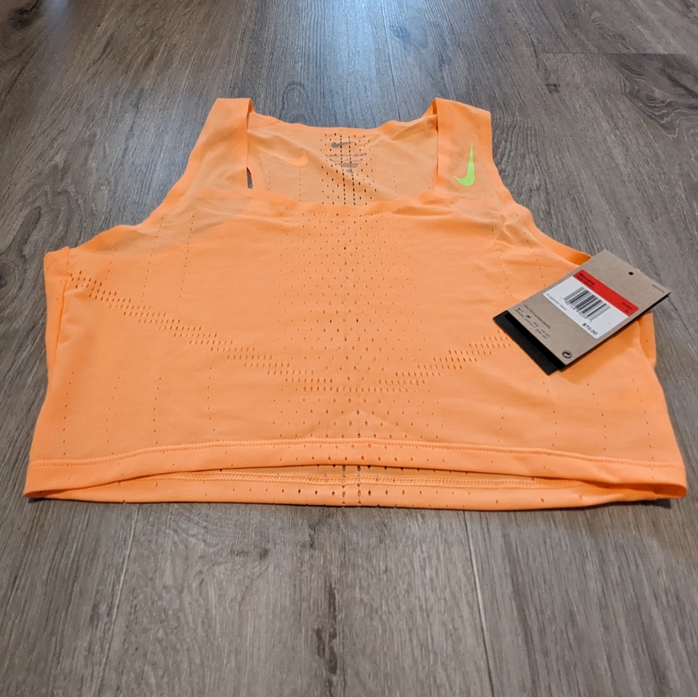 New Women's Nike Dri-FIT ADV AeroSwift Running Crop Top DM8728-811 Orange Size L
